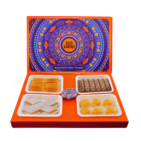 GO DESi - Assorted Meetha Diwali Gift Box | Diwali Diya | Kaju Katli | Besan Laddoo | Mysore Pak | Badam Coconut Barfi