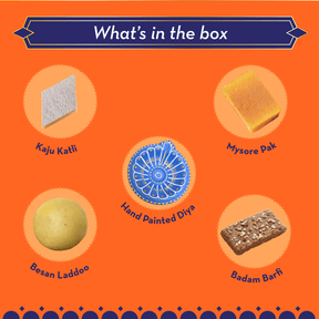 GO DESi - Assorted Meetha Diwali Gift Box | Diwali Diya | Kaju Katli | Besan Laddoo | Mysore Pak | Badam Coconut Barfi