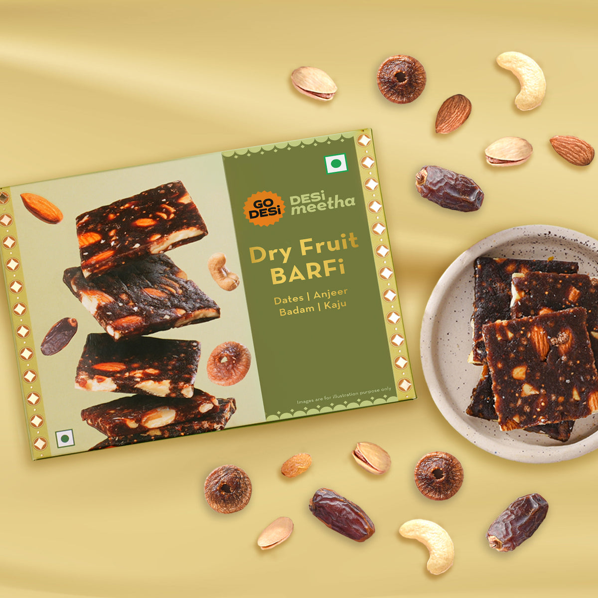 Dry-Fruit Date Bars | No Refined Sugar – 100% Natural | Anjeer, Dates, Badam & Cashews | DESi Meetha – 200 Gms