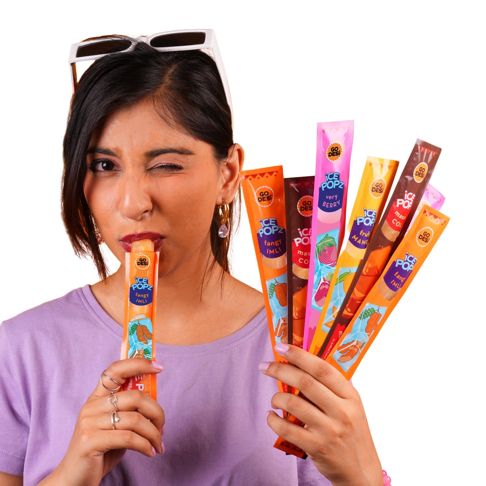 ICE Popz |12-Pack Assorted | 4 Flavours Fruit Ice Popsicles | Ice Pops (70ml Each) - Masala Cola, Truly Mango, Very Berry, Tangy Imli