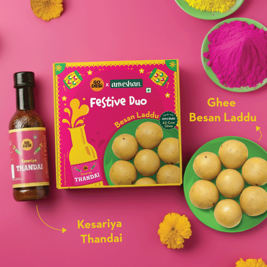 GO DESi X Anveshan - Festive Duo | Besan Laddu and Thandai Combo | With Bilona-Churned A2 Ghee | Holi Sweets | Holi Gifting