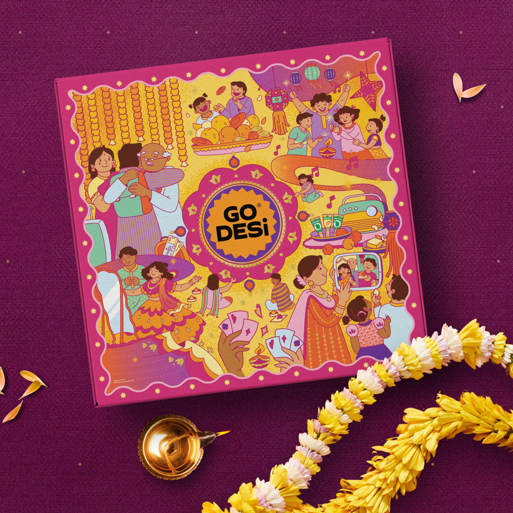 22 Items | Premium Diwali Gift Box | By GO DESi | Peacock Diya | Barbeque Peanuts | Soya Sticks | Kaju Katli | Dry Fruit Laddoo |  DESi POPz: Tangy Imli, Real Aam, Kaccha Aam | Meetha Paan | Fruti Twist: Real Aam, Kaccha Aam, Guava