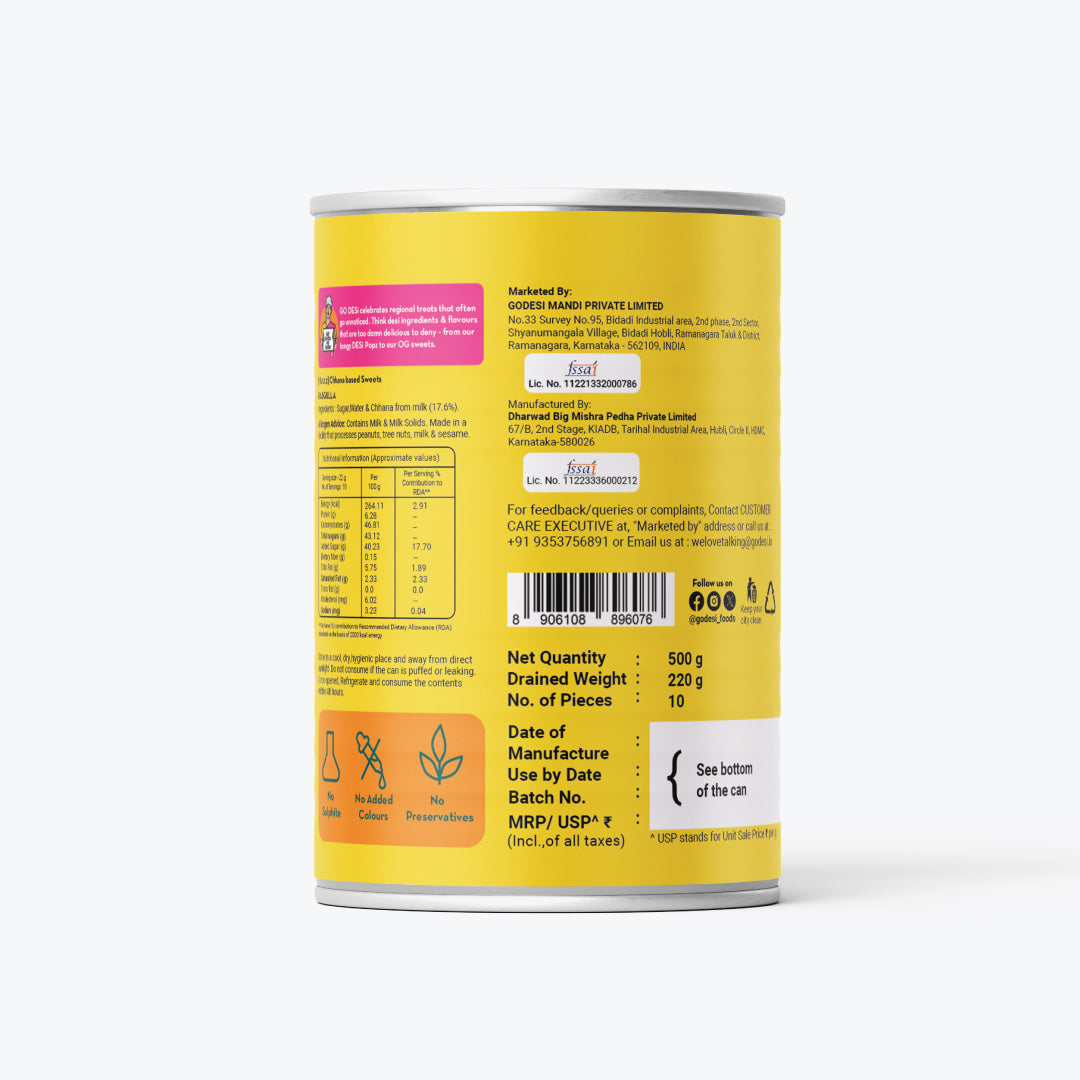 GO DESi - Rasgulla | Made with Farm Fresh Milk | Indian Sweets | Classic sweets | Sweets Gift Pack | 500 grams