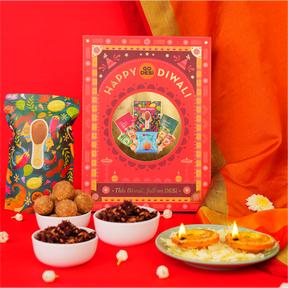 12 Items | Shubh Diwali Gift Box | By GO DESi | Diwali Diya Set | Coconut Laddu | DESi POPz: Tangy Imli, Real Aam, Kaccha Aam | Meetha Paan