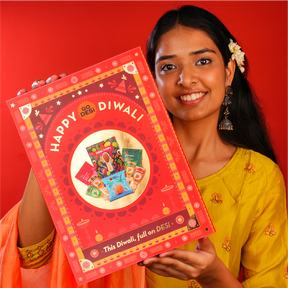 12 Items | Shubh Diwali Gift Box | By GO DESi | Diwali Diya Set | Coconut Laddu | DESi POPz: Tangy Imli, Real Aam, Kaccha Aam | Meetha Paan