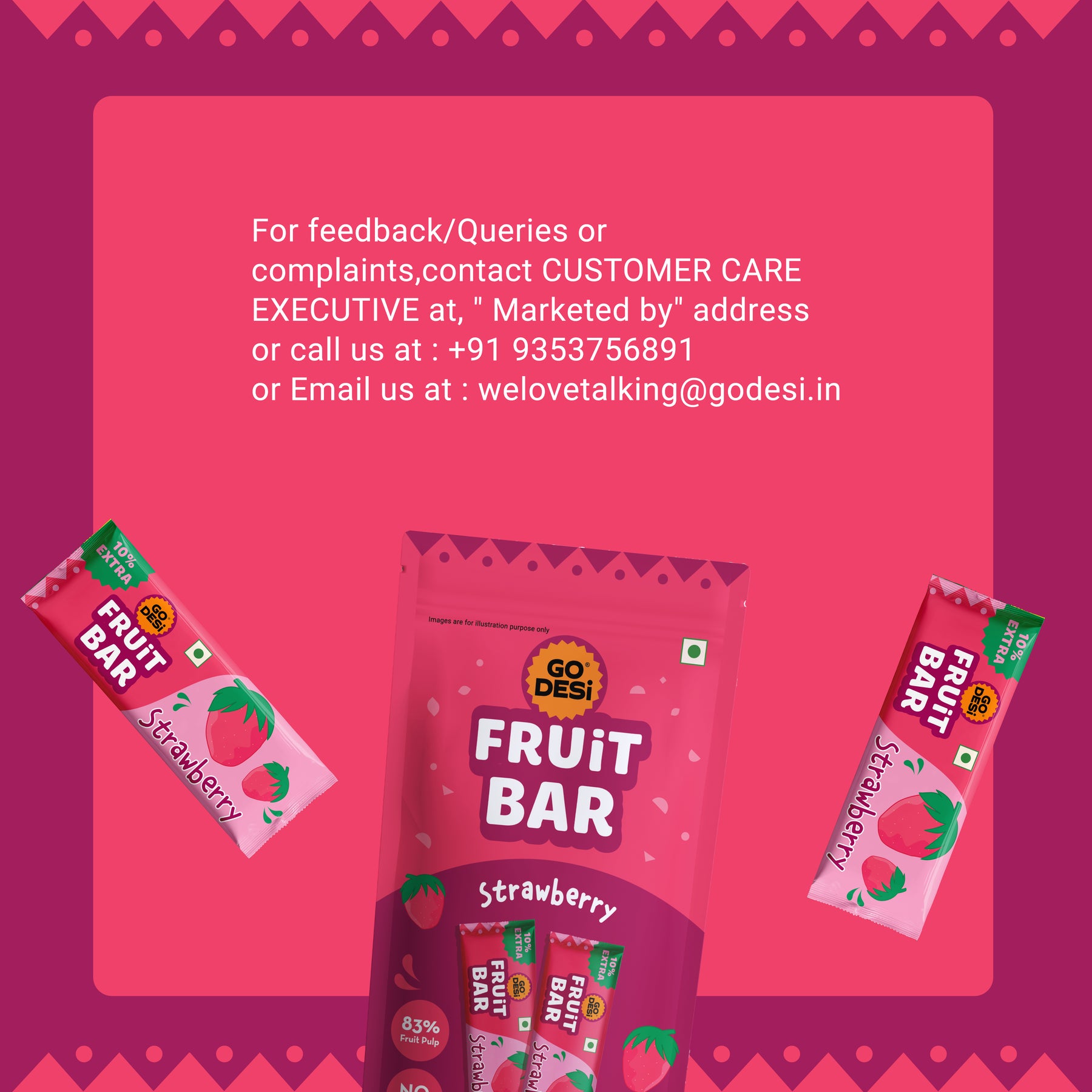 Strawberry Fruit Bar | 83% Fruit Pulp | Pack of 10