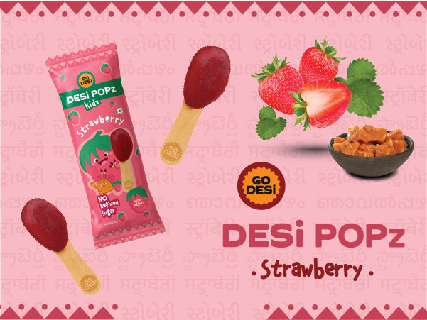 Strawberry Popz - Kidz | No refined sugar | Jaggery Lollipops | Hand-made | 44+4 PCS