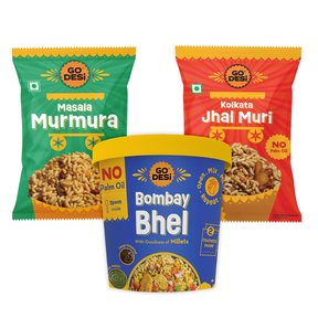 GO DESi - Street Snacks Combo | Kolkata Jhalmuri, Bombay Bhel & Garlic Masala Murmura | Pack of 3 | No Palm Oil | Indian Snacks | Street Food