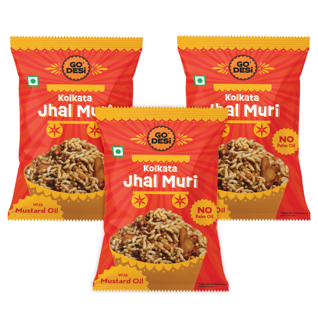 GO DESi - Kolkata Jhal Muri |  Pack of 3 | Jhalmuri | No Palm Oil | Indian Snacks | Street Food | 100 gms