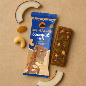 GO DESi - Kaju Kishmish Coconut Barfi | Dry Fruits Sweet | Cashew & Raisin Bar | Indian Mithai | Sweets Gift Pack | No Added Sugar | Pack of 8 | 12 grams each