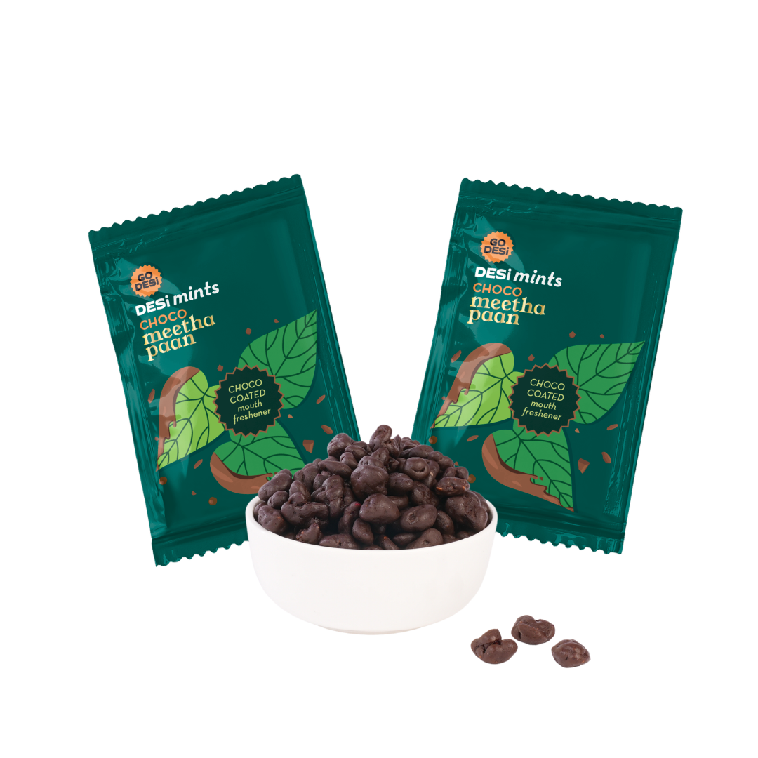 Choco Meetha Paan | 100% Natural Refreshment | Choco coated mints | Box of 20 Sachets