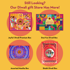 12 Items | Share the Joy Diwali Gift Box | By GO DESi | Diwali Diya Set | Coconut Laddu | DESi POPz: Tangy Imli, Real Aam, Kaccha Aam | Meetha Paan