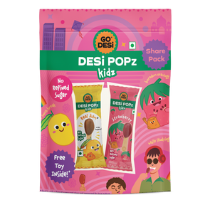 GO DESi Popz - Kids Popz | Strawberry and Real Aam Popz | Strawberry Toffee | Lollipop | Digestive Candy | Indian Snacks | 8 Pieces
